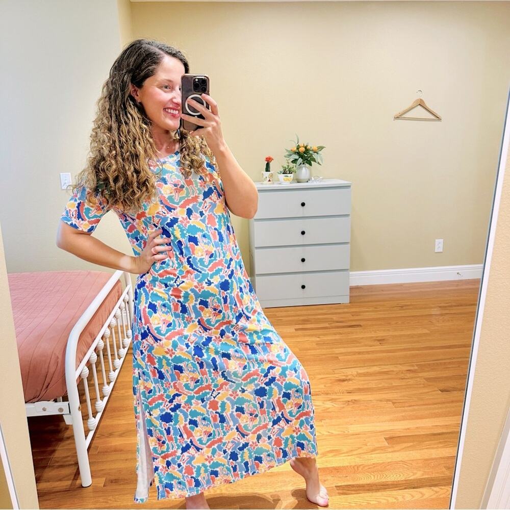 Tuckernuck Blue Green Comfy Summer Scene T Shirt Maxi Dress Small